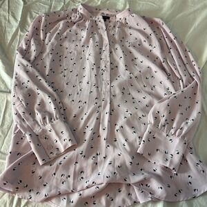 Ann‎ Taylor Women's S Pink Geometric Print Pleated Blouse Long Sleeve
